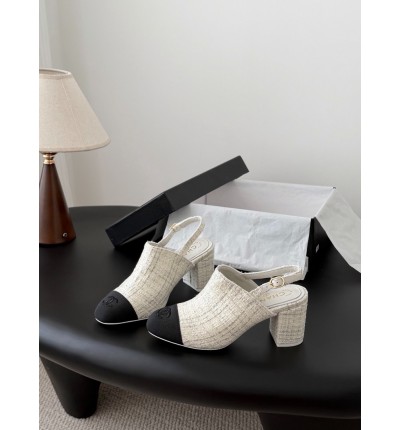 Chanel slingback mules tweed & grosgrain 36-41