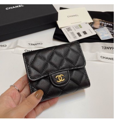 Chanel compact wallet grained leather 100% 10.5x9cm