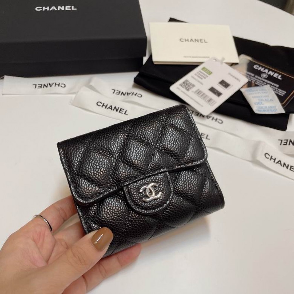 Chanel compact wallet grained leather 100% 10.5x9cm Accesories