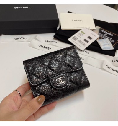 Chanel compact wallet grained leather 100% 10.5x9cm