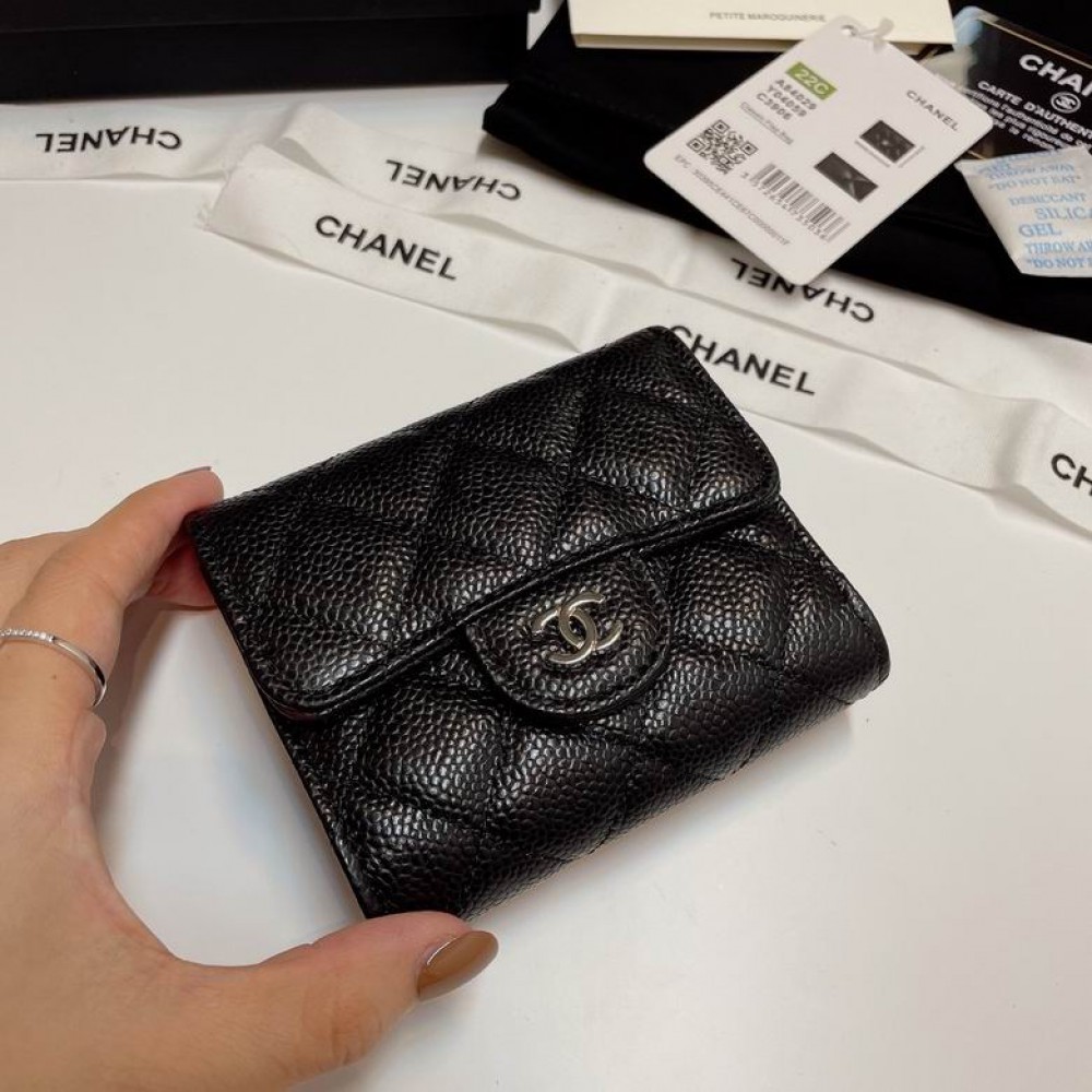 Chanel compact wallet grained leather 100% 10.5x9cm Accesories