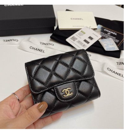 Chanel compact wallet leather 100% 10.5x9cm