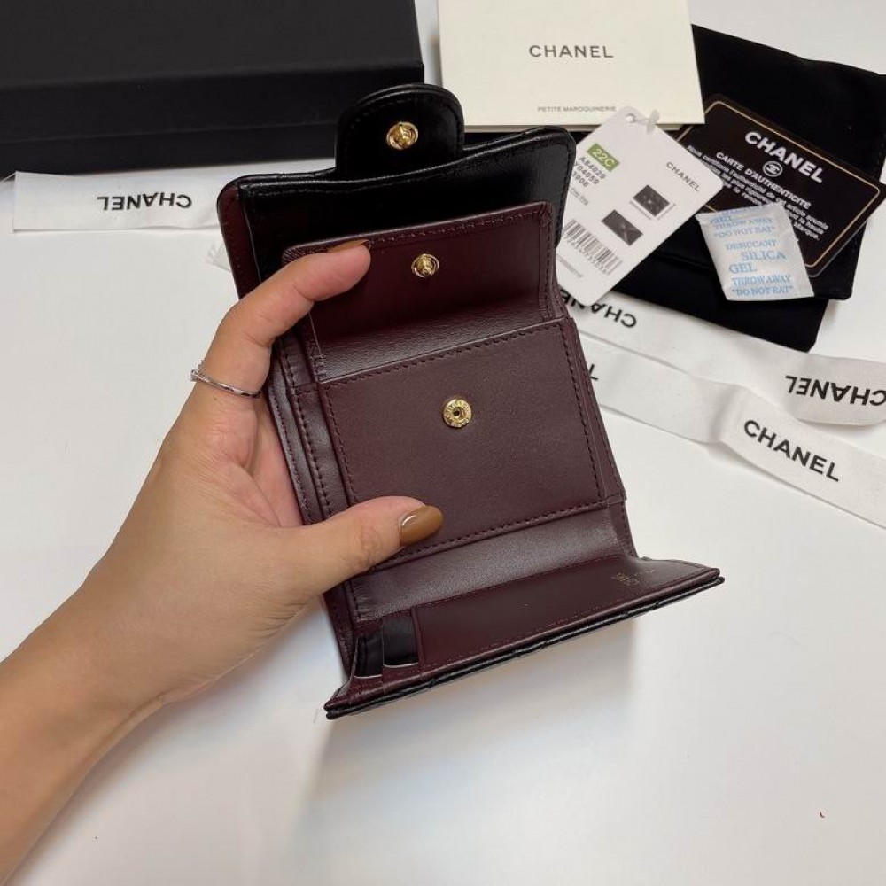 Chanel compact wallet grained leather 100% 10.5x9cm Accesories