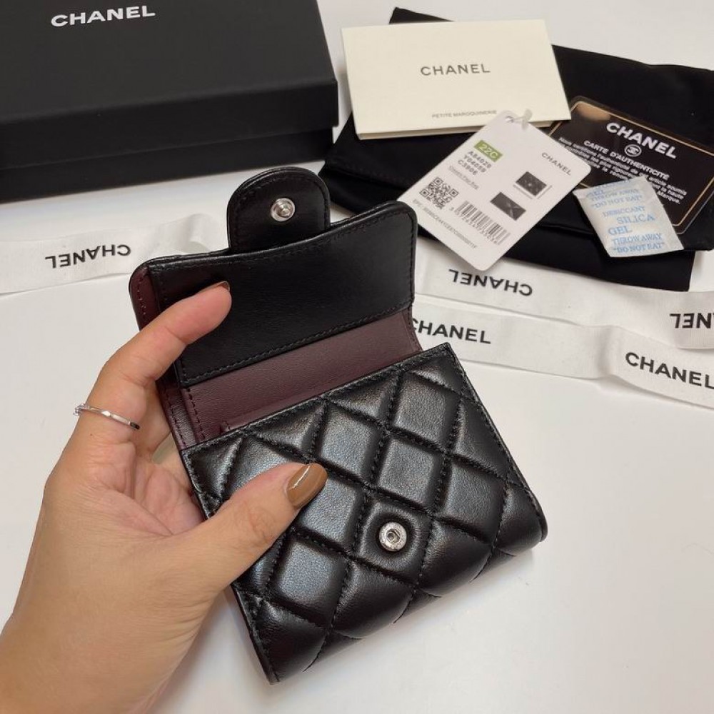 Chanel compact wallet grained leather 100% 10.5x9cm Accesories