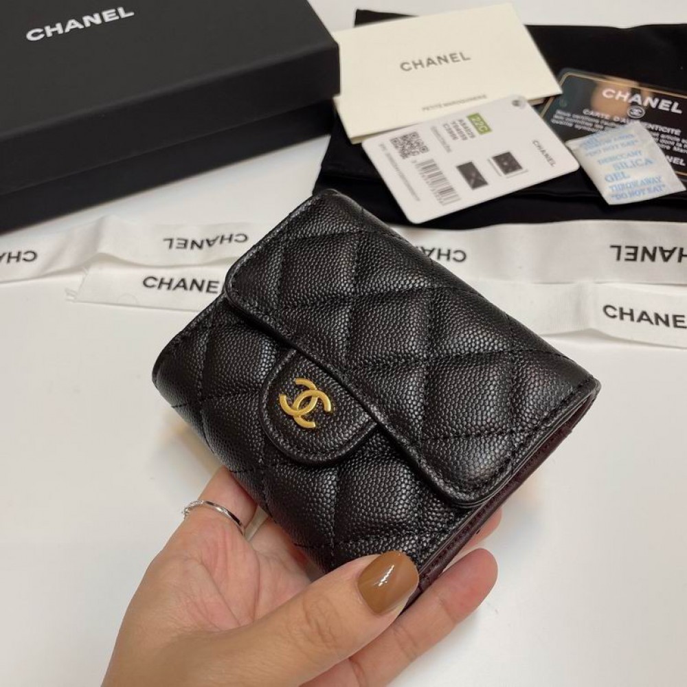 Chanel compact wallet grained leather 100% 10.5x9cm Accesories
