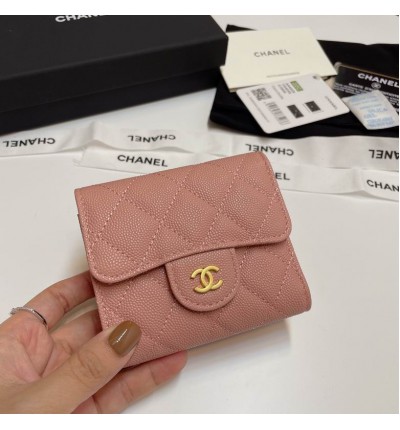 Chanel compact wallet grained leather 100% 10.5x9cm