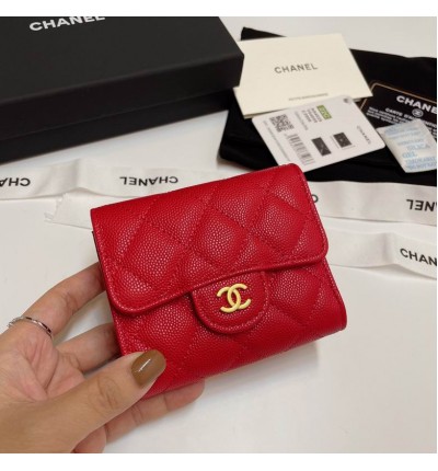 Chanel compact wallet grained leather 100% 10.5x9cm