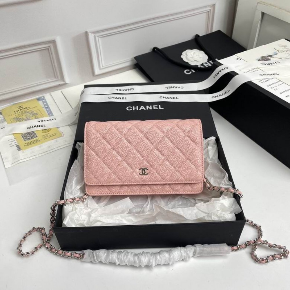 Chanel classic flap bag in grained leather dusty pink silver chain Bags
