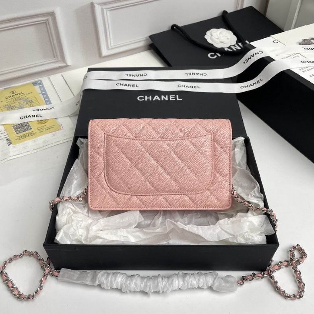 Chanel classic flap bag in grained leather dusty pink silver chain Bags