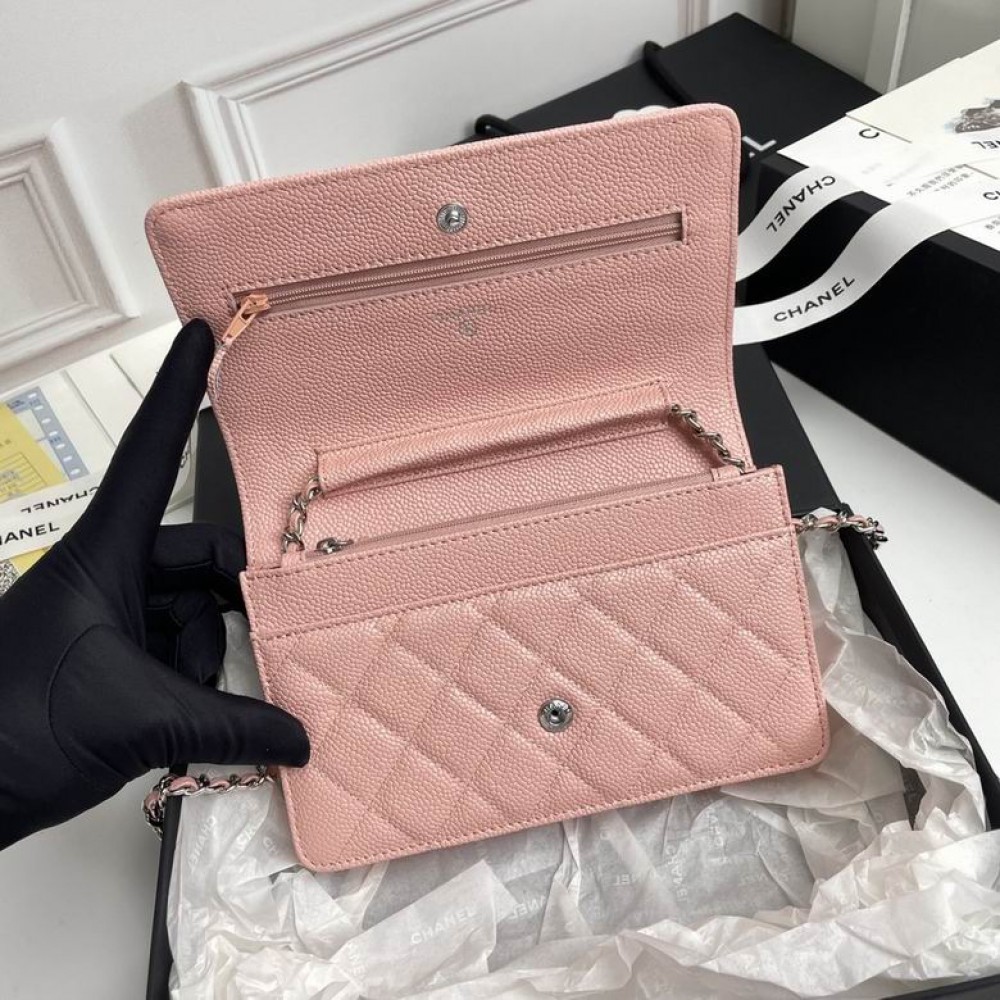 Chanel classic flap bag in grained leather dusty pink silver chain Bags