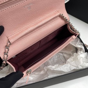 Chanel classic flap bag in grained leather dusty pink silver chain Bags