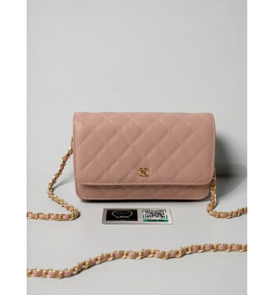 Chanel classic flap bag in grained leather dusty pink gold chain
