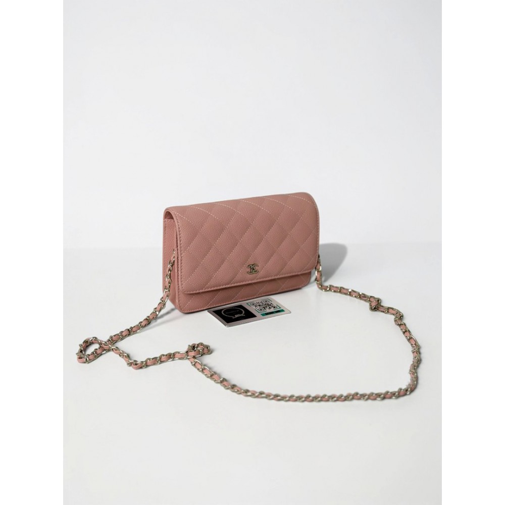 Chanel classic flap bag in grained leather dusty pink silver chain Bags