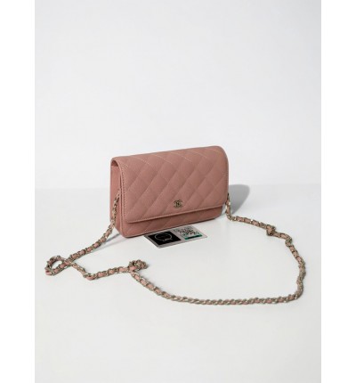 Chanel classic flap bag in grained leather dusty pink silver chain