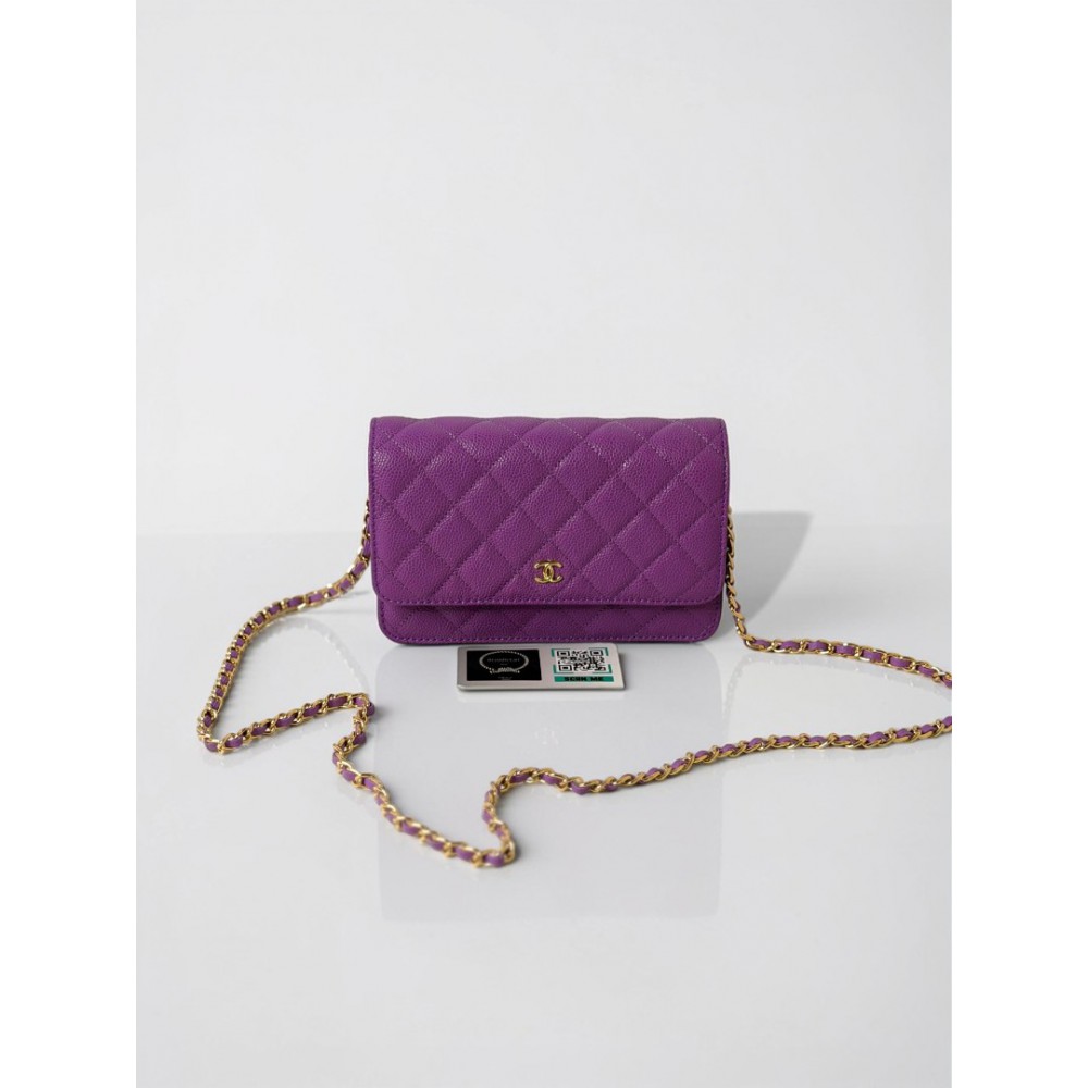 Chanel classic flap bag in grained leather purple gold chain Bags