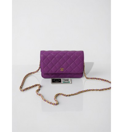 Chanel classic flap bag in grained leather purple gold chain