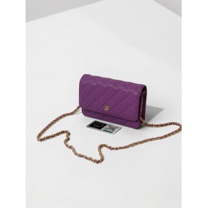 Chanel classic flap bag in grained leather purple gold chain Bags