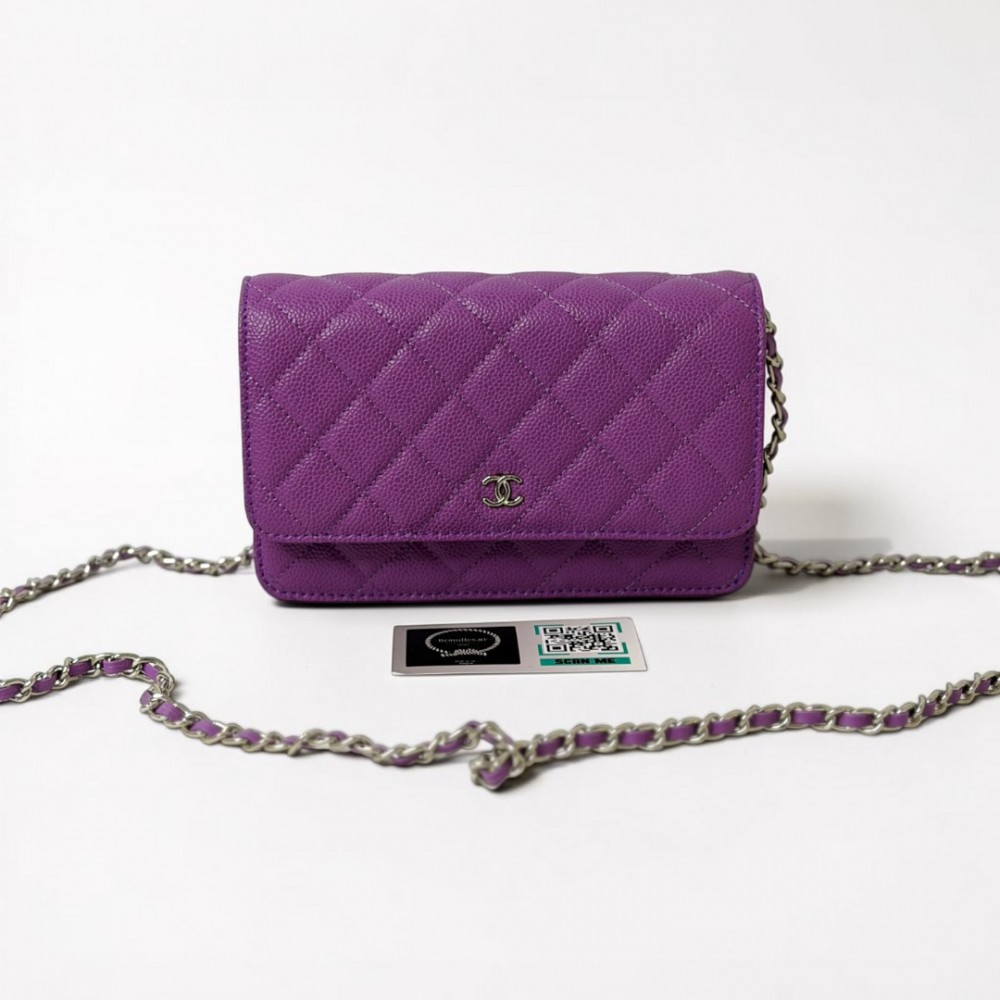 Chanel classic flap bag in grained leather purple silver chain Bags