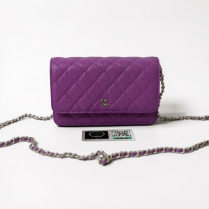 Chanel classic flap bag in grained leather purple silver chain Bags