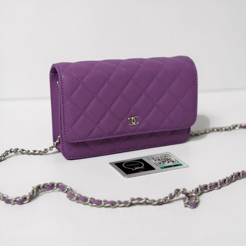Chanel classic flap bag in grained leather purple silver chain Bags
