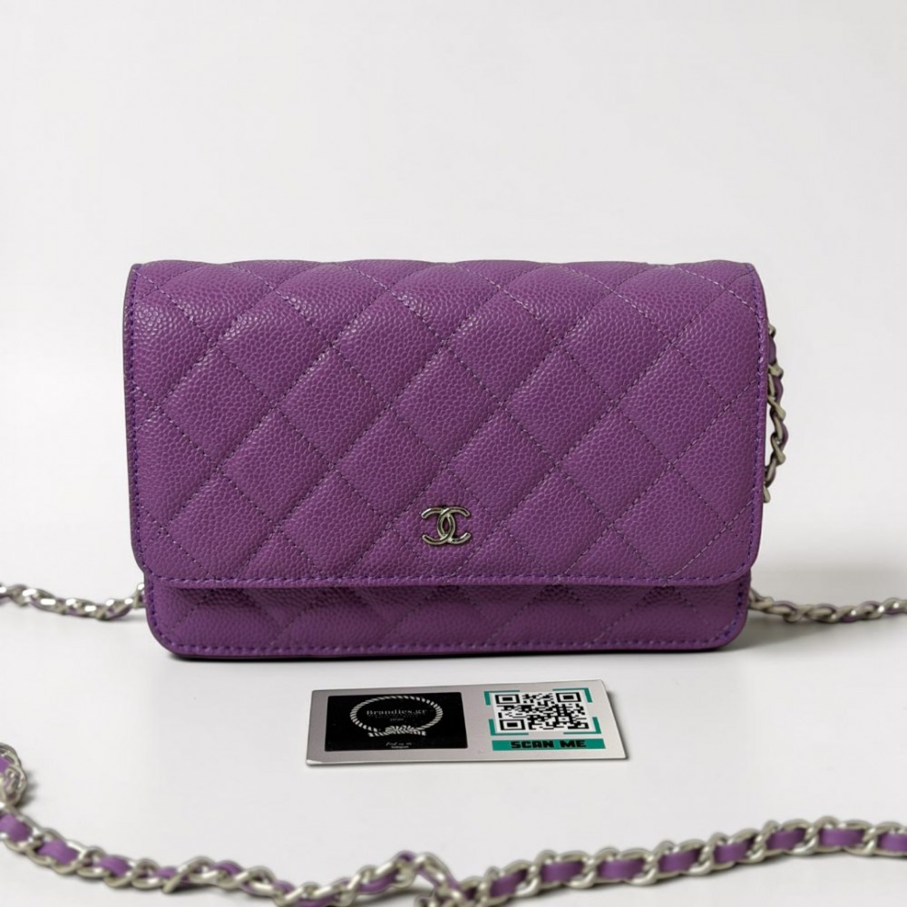 Chanel classic flap bag in grained leather purple silver chain Bags