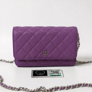 Chanel classic flap bag in grained leather purple silver chain Bags