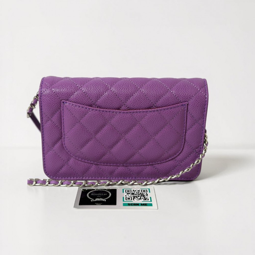 Chanel classic flap bag in grained leather purple silver chain Bags