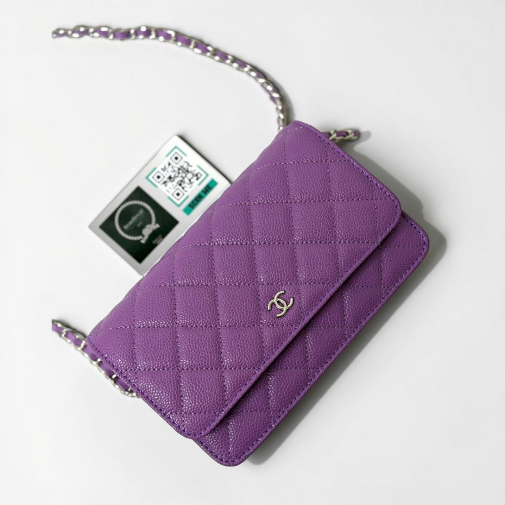 Chanel classic flap bag in grained leather purple silver chain Bags