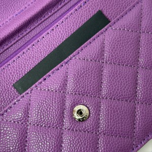 Chanel classic flap bag in grained leather purple silver chain Bags
