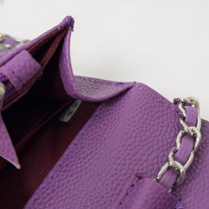 Chanel classic flap bag in grained leather purple silver chain Bags