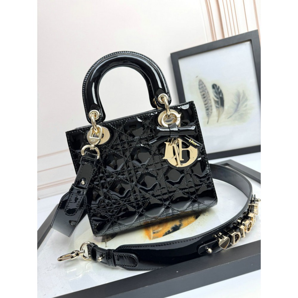 Dior Lady small size with strap 20x16.5x8cm Bags patent