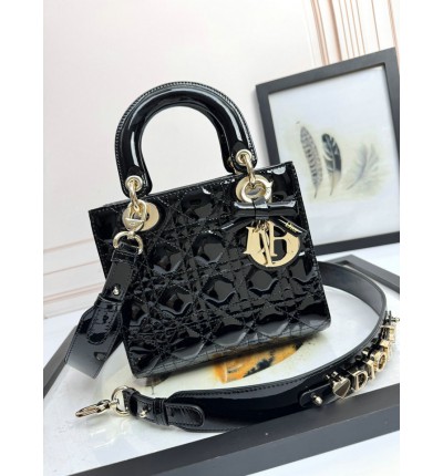Dior Lady small size with strap 20x16.5x8cm patent