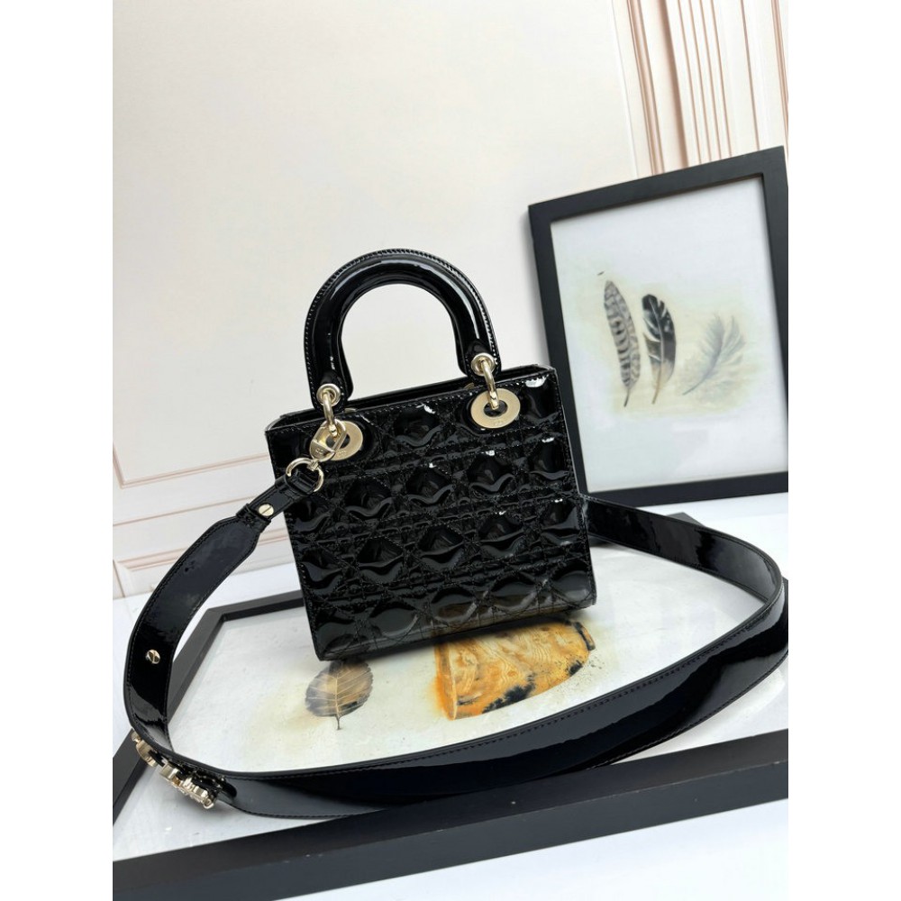Dior Lady small size with strap 20x16.5x8cm Bags patent