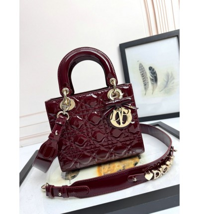 Dior Lady small size with strap 20x16.5x8cm patent