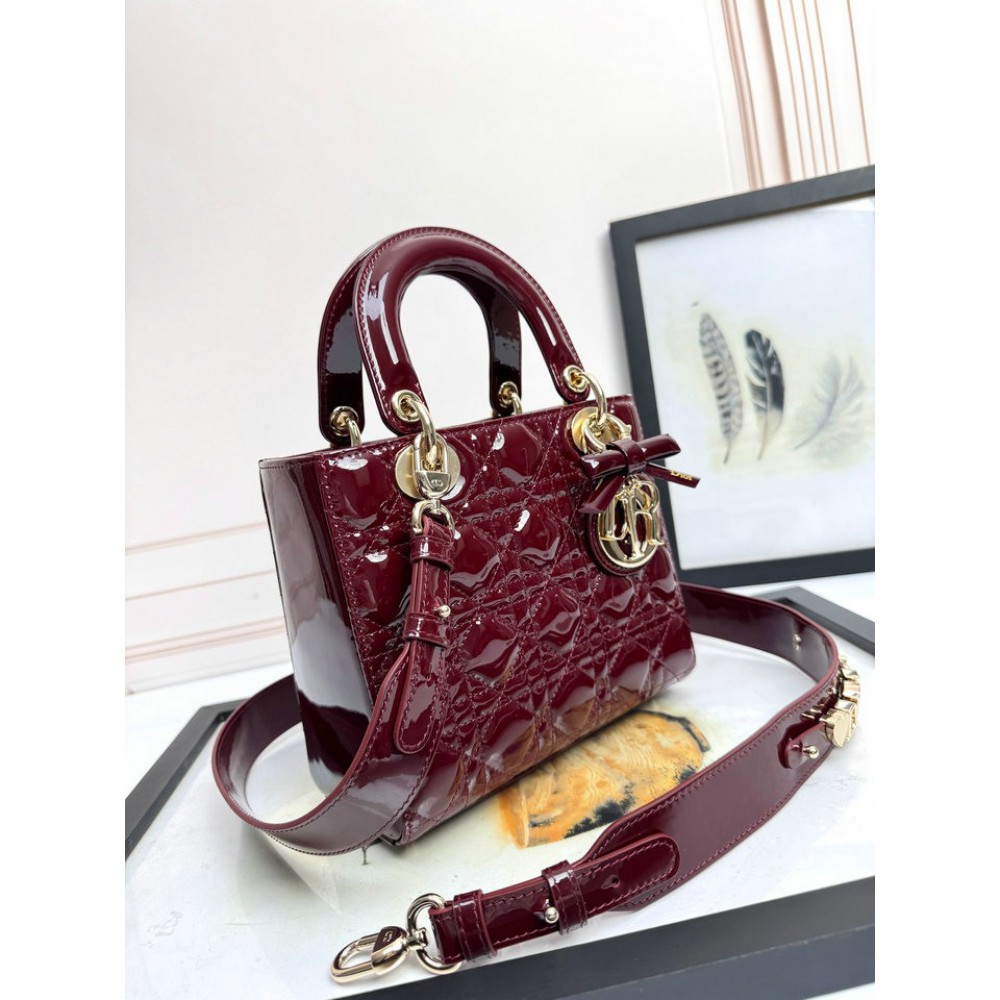 Dior Lady small size with strap 20x16.5x8cm Bags patent