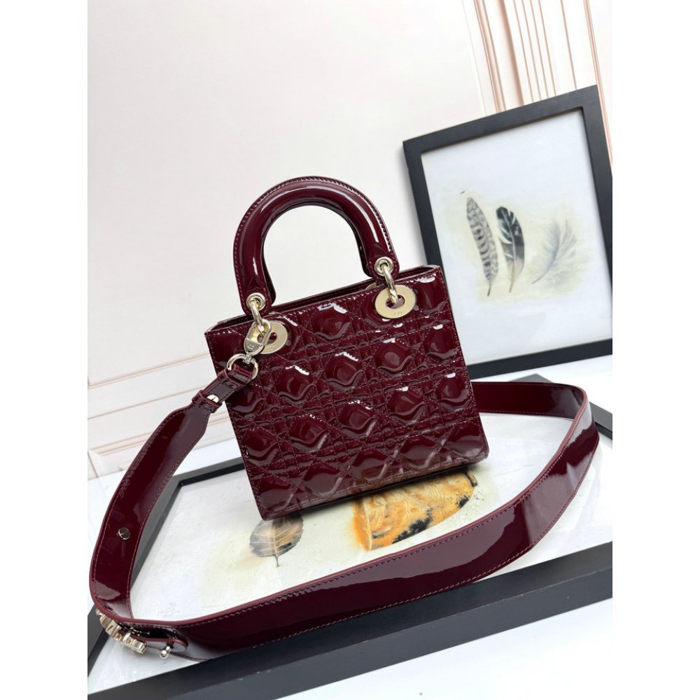 Dior Lady small size with strap 20x16.5x8cm Bags patent
