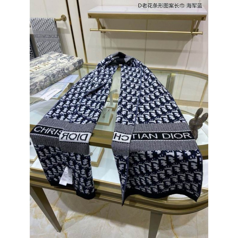 Dior oblique scarf navy blue 30x195cm Accesories