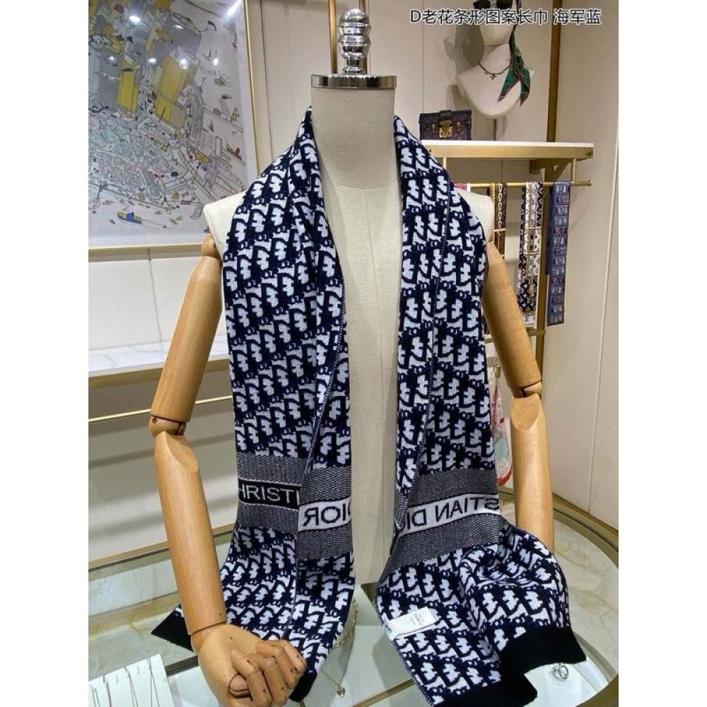 Dior oblique scarf navy blue 30x195cm Accesories