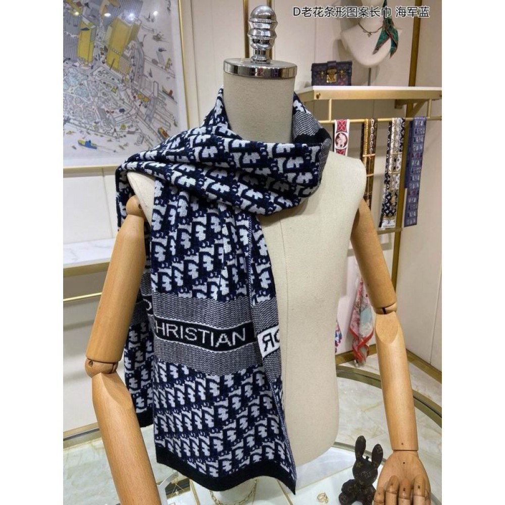 Dior oblique scarf navy blue 30x195cm Accesories