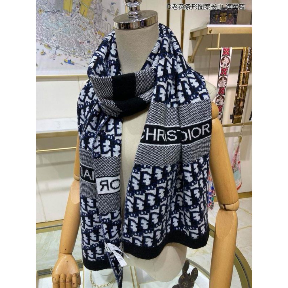 Dior oblique scarf navy blue 30x195cm Accesories