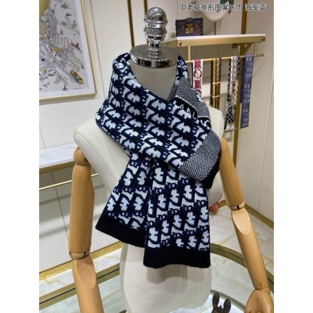 Dior oblique scarf navy blue 30x195cm Accesories