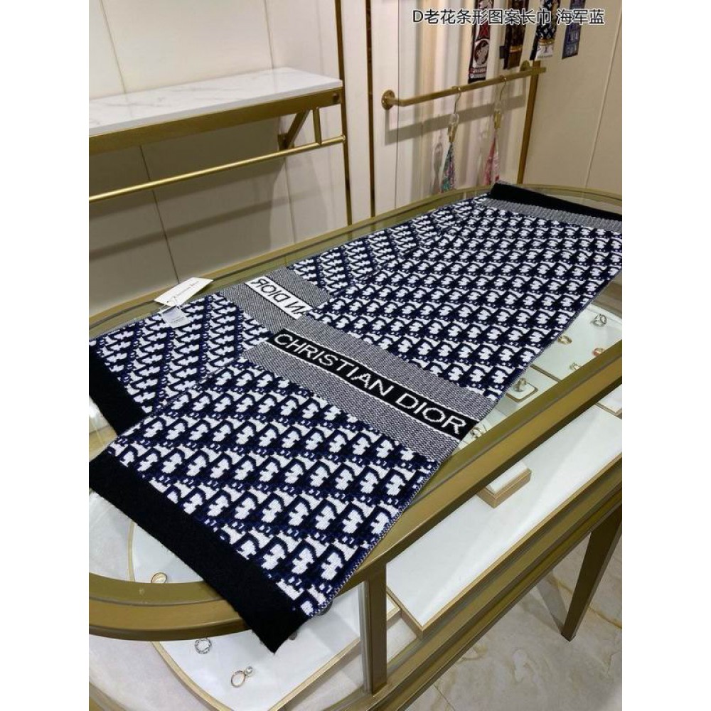 Dior oblique scarf navy blue 30x195cm Accesories