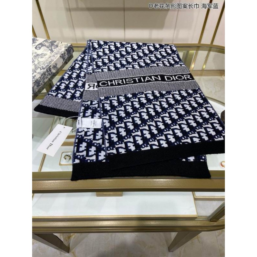 Dior oblique scarf navy blue 30x195cm Accesories