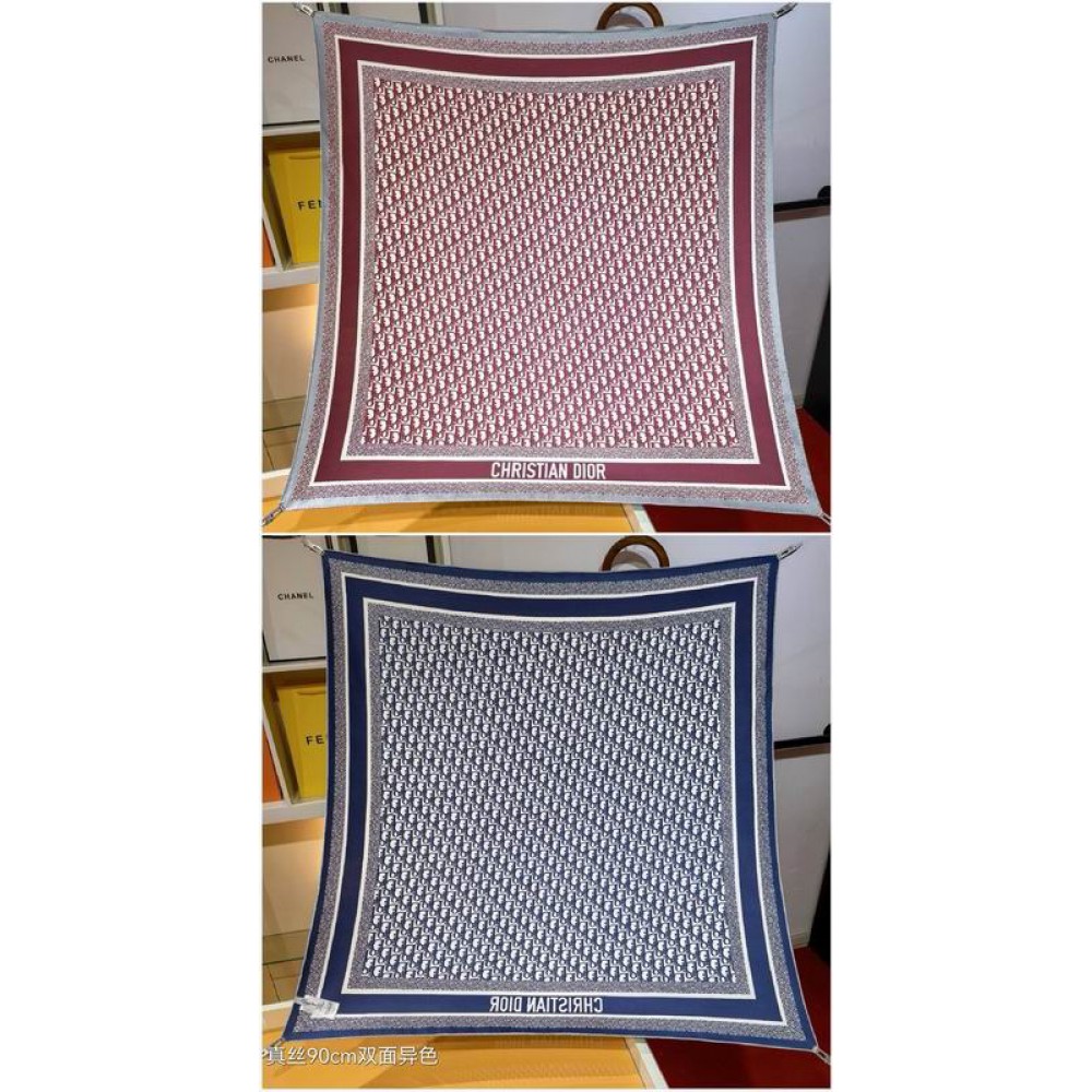 Dior oblique Diortwin 90 Square Scarf 90x90cm burgundy-navy blue silk 100%