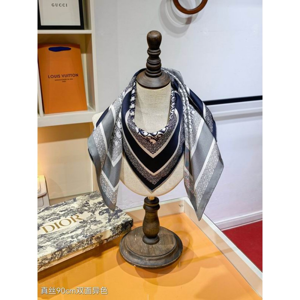 Dior oblique Diortwin 90 Square Scarf 90x90cm grey-black silk 100% Accesories