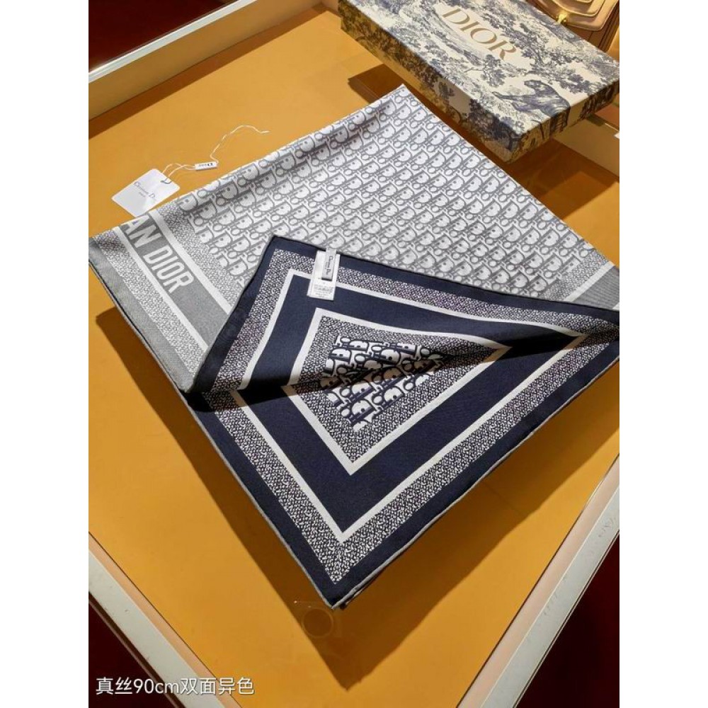 Dior oblique Diortwin 90 Square Scarf 90x90cm grey-black silk 100% Accesories