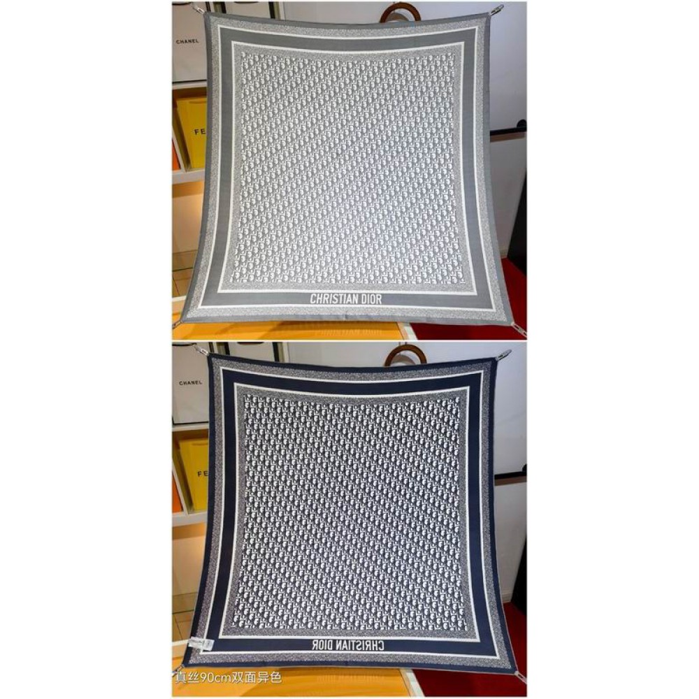 Dior oblique Diortwin 90 Square Scarf 90x90cm grey-black silk 100% Accesories