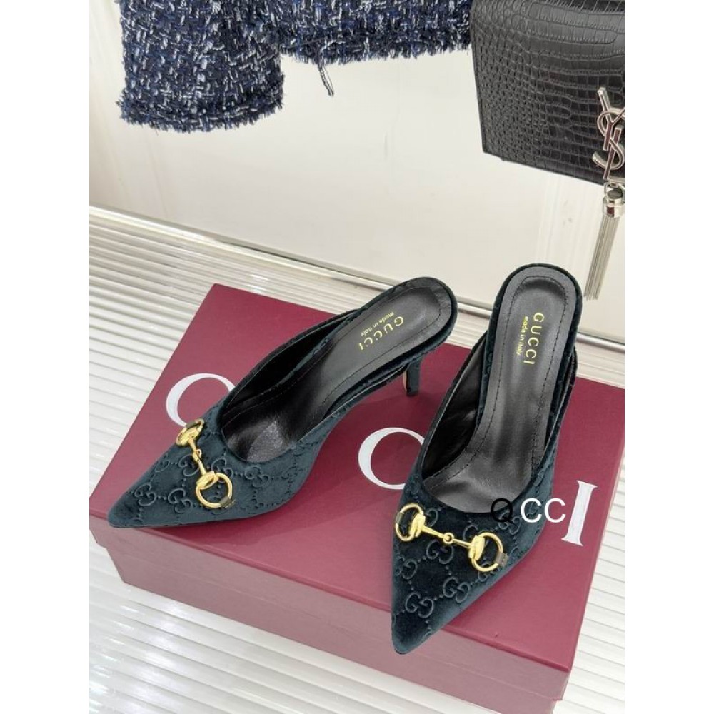 Gucci horsebit slingback mules velvet 36-41 8.5cm heel