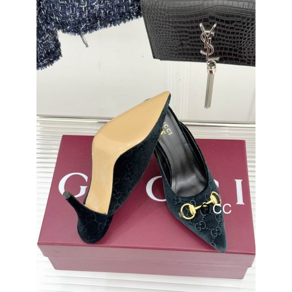 Gucci horsebit slingback mules velvet 36-41 8.5cm heel