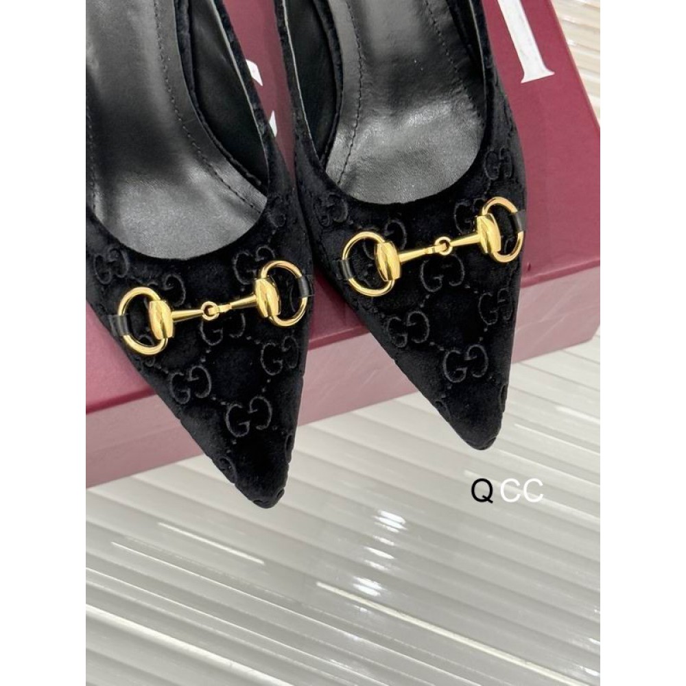 Gucci horsebit slingback mules velvet 36-41 8.5cm heel